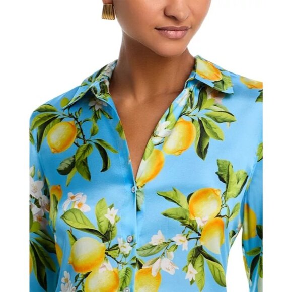 L'AGENCE Tyler Silk Printed Long Sleeve Blouse shirt size XL - Picture 3 of 10